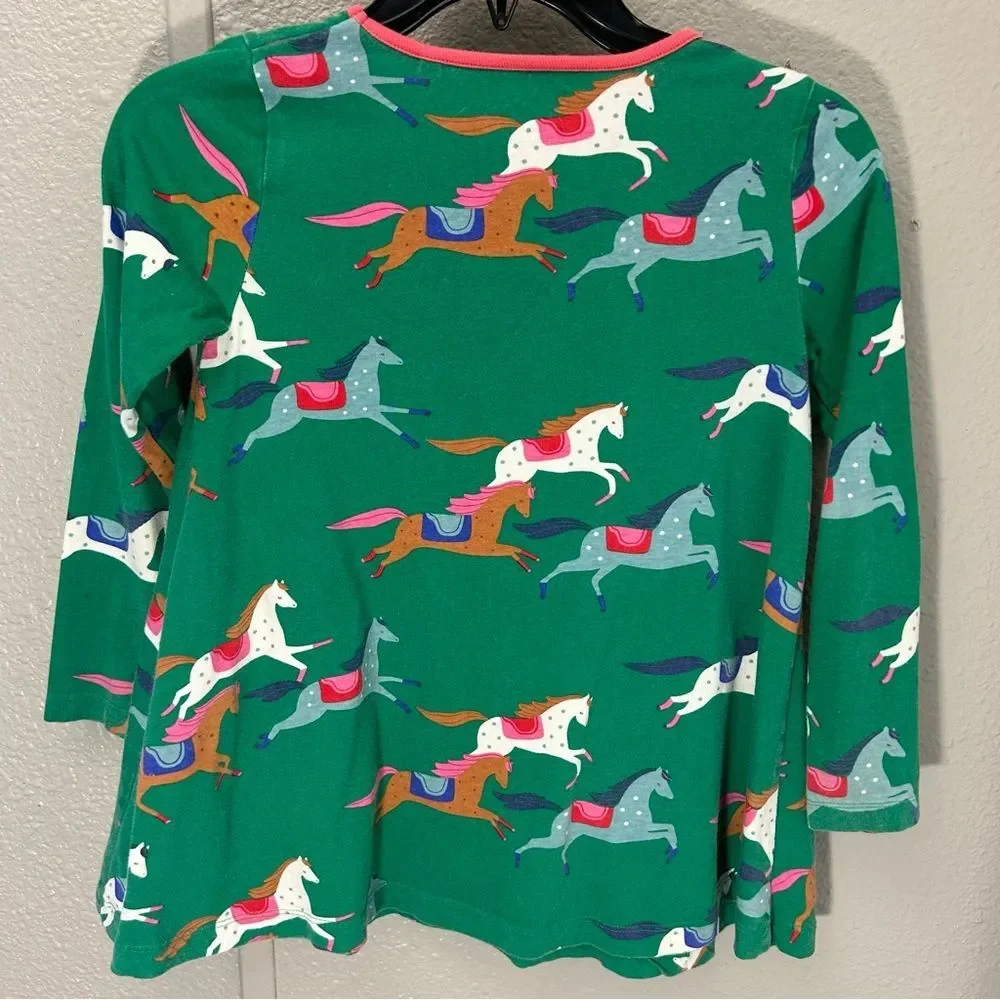 Mini Boden Horse Print Tunic Dress Green Cotton Sz 8-9Y